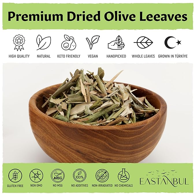 Eastanbul Olive Leaf, 2.82oz, Olive Leaf Loose Tea AKA Te De Hojas De Olivo, from Turkish Mediterranean Trees, Caffeine-Free, Natural, Vegan, Gluten Free, Non GMO
