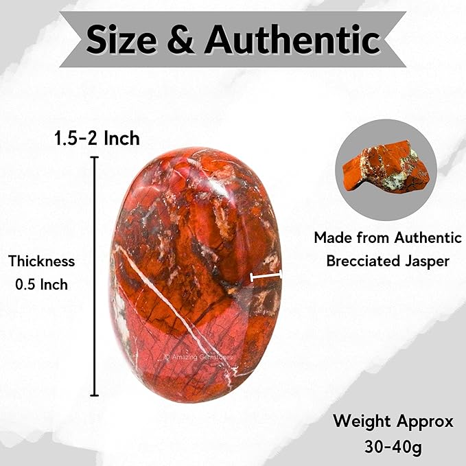 Brecciated Jasper Crystals and Healing Stones - Large Palm Stone Crystals Piedra - Crystal for Good Luck, Positive Energy, Meditation - Unique Stocking Stuffers and Birthday Gifts for Women, Men