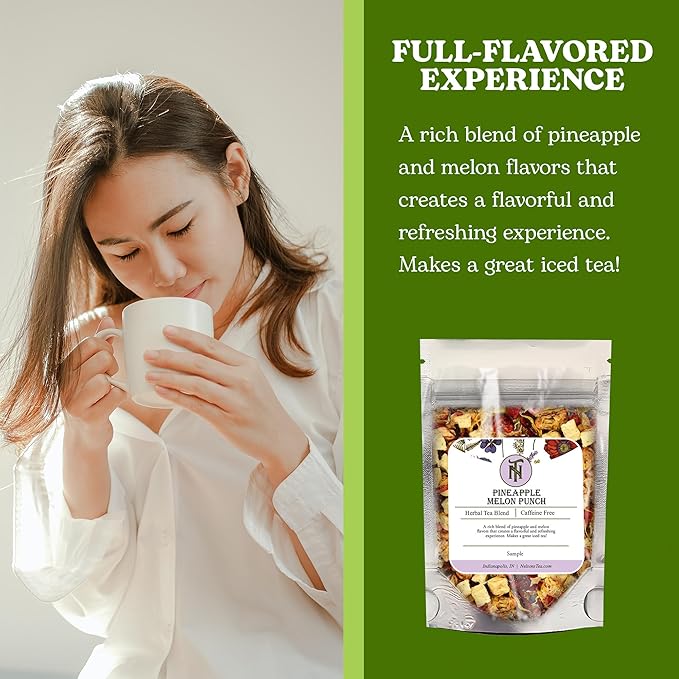 Nelson's Tea Pineapple Melon Punch - Caffeine Free, Cut & Sifted Rooibos Green Tea with Apple, Cranberry, Hibiscus, Marigod and Safflower Loose Leaf Tea (Sample 0.2 Oz)