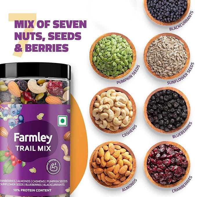 Farmley Trail Mix | Superfood | Mixed Seeds, Nuts and Berries | 7-in-1 Mix | Cranberries, Almonds, Cashews, Pumpkin Seeds, Sunflower Seeds, Blueberries, Blackcurrents | 15.87 Oz