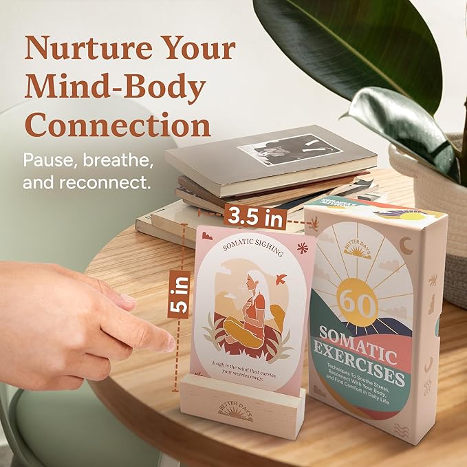 Better Days Somatic Therapy Exercises – 60 Techniques to Soothe Stress, Reconnect with Your Body, and Find Comfort – 3.5” x 5” Cards and Guidebook – Breathwork, Mindfulness, and Gentle Movements