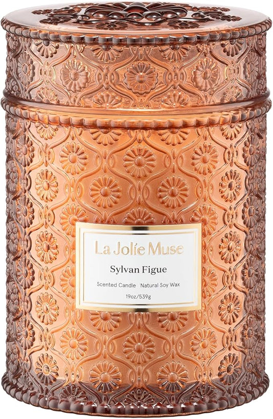 LA JOLIE MUSE Fall Candles - Sylvan Figue, Fig Leaf, Red Berries, Sandalwood | 19 oz Large Wooden Wick Candle | Natural Soy Wax | 90 Hours Clean Burn | Luxury Fig Candle | Gift-Ready for Hosts