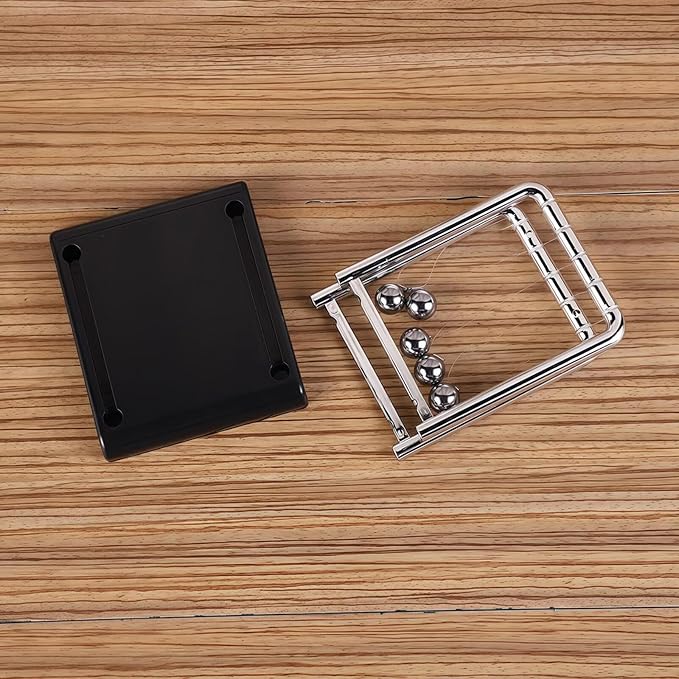 Newton's Cradle Swinging Balls, Balance Pendulum with Black Base, Fun Science Physics Toy, Calm Down Fidget Accessory, Desk Stress Relief Toy, Office Decoration (Medium Black)