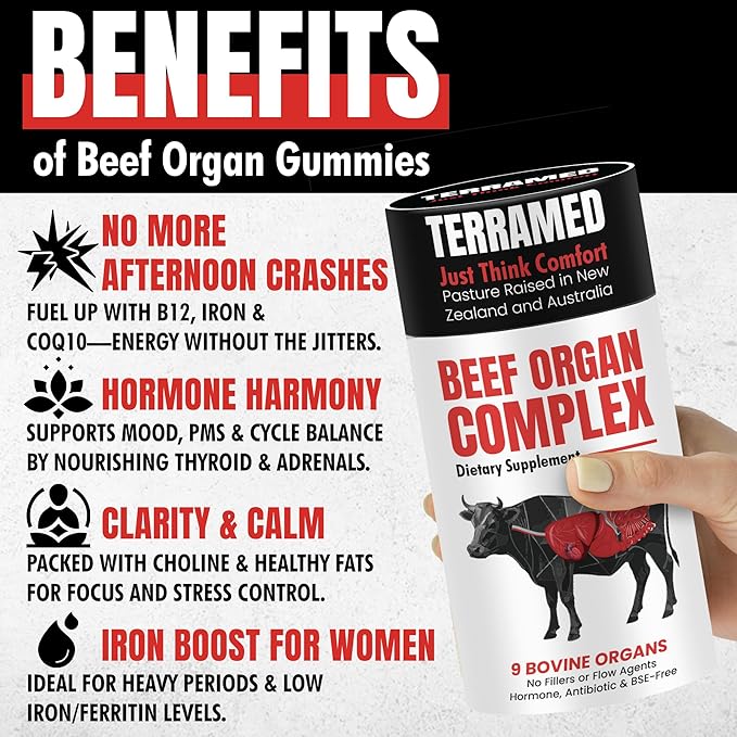 Beef Organ Supplement for Women | Grass Fed Beef Organs Liver Supplement | 9 Nutrient Rich Bovine Organs | Raised on New Zealand & Australian Pastures | No Fillers | Great Taste | 60 Gummies