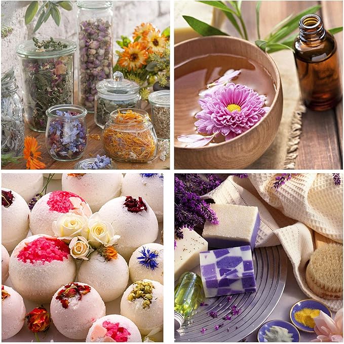 24 Bags Dried Flowers,100% Natural Dried Flowers Herbs Kit for Soap Making, DIY Candle Making,Bath - Include Rose Petals,Lavender,Don't Forget Me,Lilium,Jasmine,Rosebudsand More