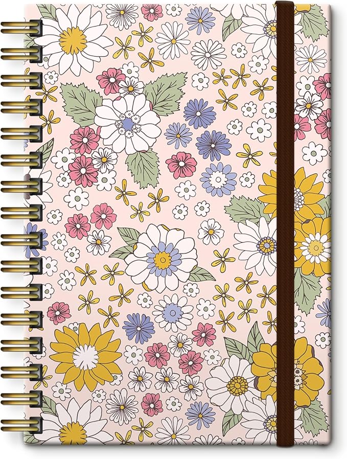 Cute Spiral Notebook, Journal for Women, Hardcover Spiral Journal, 5.5 x 8.3 Inches, 120 Pages,100gsm Paper, for Gifts Nurse Teacher Women Office Supplies(Cute Boho Flower)