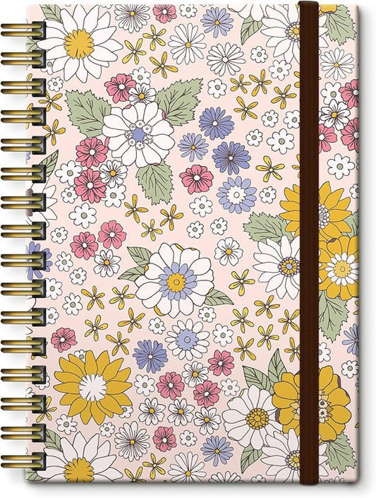 Cute Spiral Notebook, Journal for Women, Hardcover Spiral Journal, 5.5 x 8.3 Inches, 120 Pages,100gsm Paper, for Gifts Nurse Teacher Women Office Supplies(Cute Boho Flower)