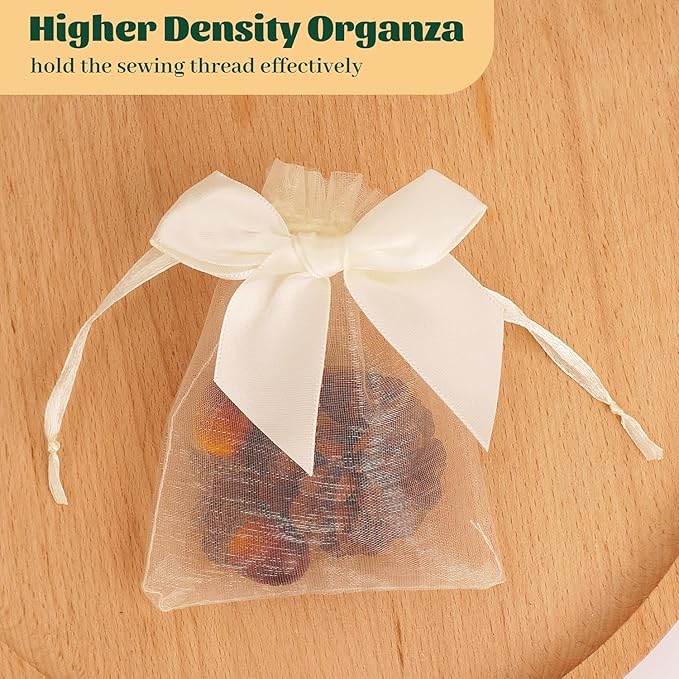 100 Pcs Organza Gift Bags Beige Small Jewelry Pouches Wedding Jewelry Bag 2x3 Inch Favour bags Lavender Bag for Wedding Birthday Party Christmas Candy Mesh Bags