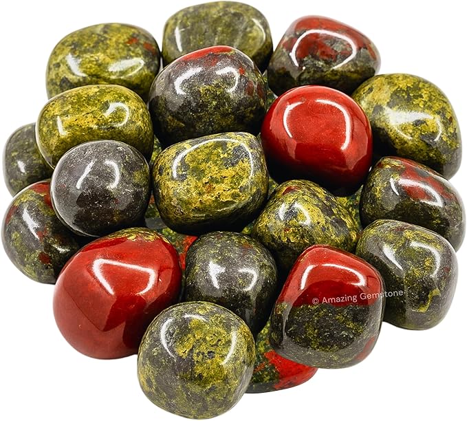 Amazing Gemstone Dragon Bloodstone Crystals and Healing Stones Tumbled - 1 oz Dragon Bloodstone Stone, Healing Stones for Energy Balance, Stress Relief - Premium Polished Gems Rocks for Meditation
