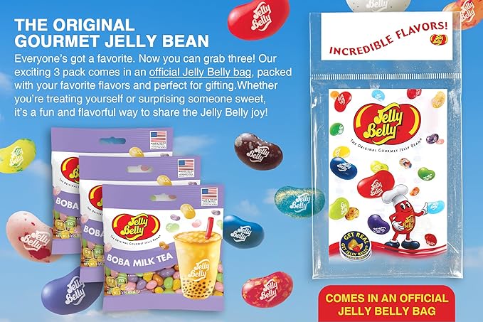 Jelly Belly Boba Milk Tea Jelly Beans, 3.5 oz Grab & Go Bags - Pack of 3 sold in Jelly Belly Bag