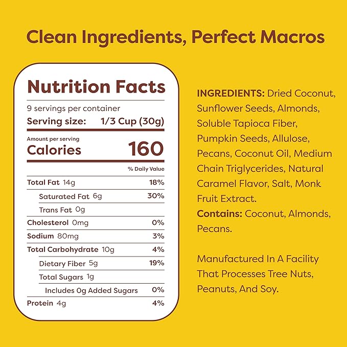 Kiss My Keto Sugar Free Granola, Salted Caramel 2-Pack – Curb Cravings with Few Net Carbs – Allulose Sweetened, Resealable & Gluten-Free Crunchy Clusters – Grain Free Granola Great With Yogurt or Milk