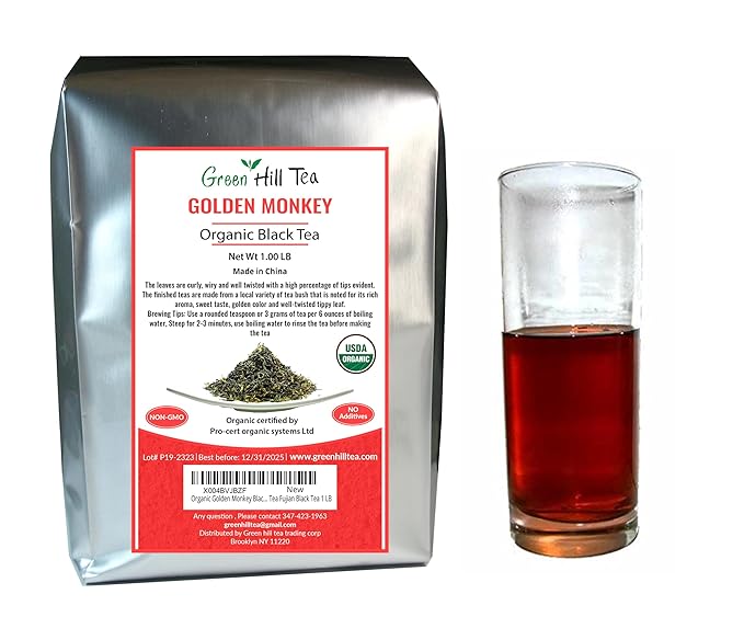 Greenhilltea,Organic Golden Monkey Black Tea Premium Loose leaf Tea Fujian Black Tea 1 LB