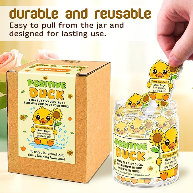 Emotional Support Duck – Funny Duck Gifts For Duck Lovers - 60 Positive Duck Daily Affirmation Cards Jar – Inspirational Gifts for Women - Self Care Gift for Coworkers, Teens, Friends, Boss