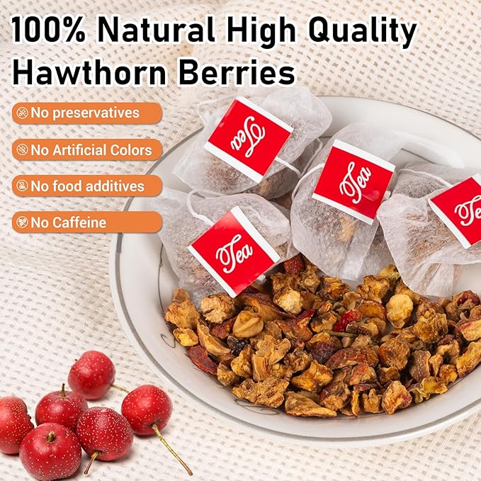Hawthorn Berry Tea Bags,100% Natural Dried Hawthorn Berries No Caffeine Free Aid Digestion,Boost Immunity-100Tea bags (Pack of 2)