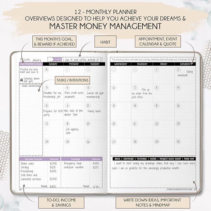 Financial Planner - Monthly Budget Planner with Cash Envelopes & Monthly Bill Organizer | A 12-Month Journey to Financial Freedom | Bill Payment Tracker Organizer, Debt, Expense Tracker & Money Saving