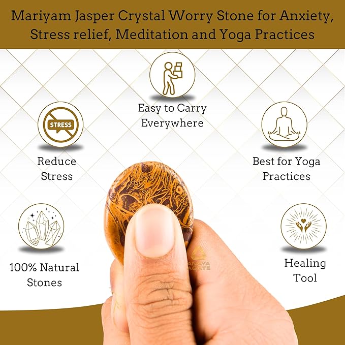 Mariam Jasper Worry Stones – Crystal Thumb Worry Stone for Anguish, Stress – Relaxing and Soothing Balance Stones for Meditation, Stress Relief – Healing Stones and Crystals for Men and Women
