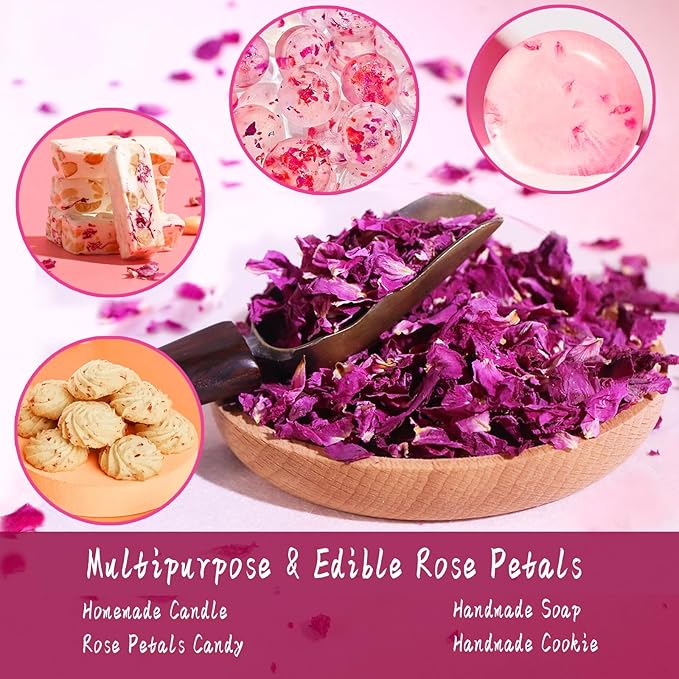 Jarteela - Dried Rose Petals Culinary- Natural Edible Rose Petals, 2oz - Food Grade Flower Petals - Non-GMO Tea - Perfect for Soap, DIY, Tea & Baking (Pack of 2)