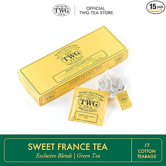 TWG Tea | Sweet France Tea | Green Tea | Chamomile Flowers & Rose Petals | 15 Hand Sewn Cotton Tea Bags | Gift Set