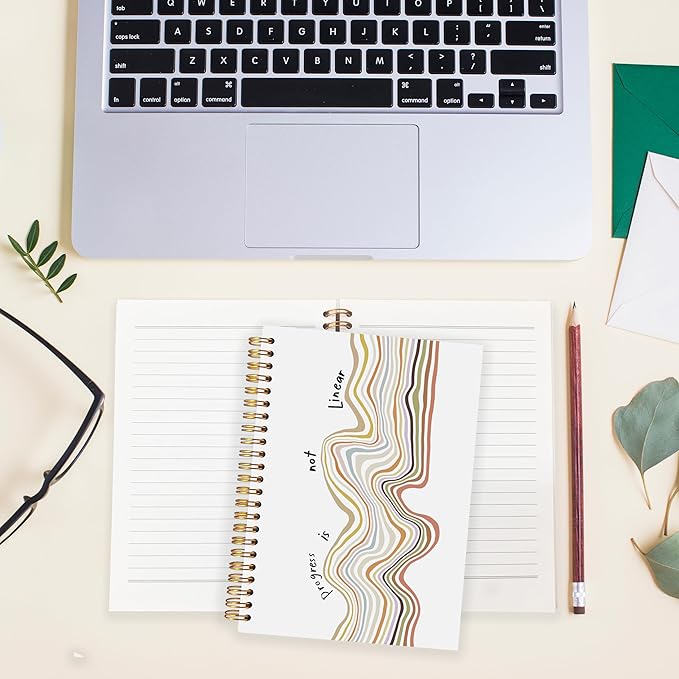 BearCake Positive Affirmations Gifts, Inspirational Motivational Notebook Journal Inspirational Gifts for Women,Progress is not Linear Hardcover Spiral Notebook 5.5x8.3