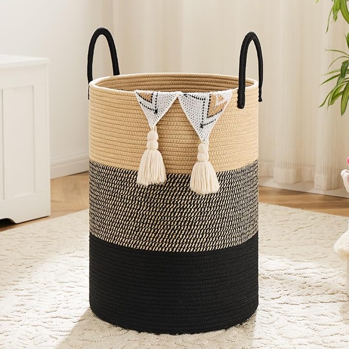Laundry Basket,Woven Cotton Rope Laundry Hamper,80L for Decorative Storage of Dirty Clothes,Toys and Blankets in Bathroom,Bedroom and Living Room