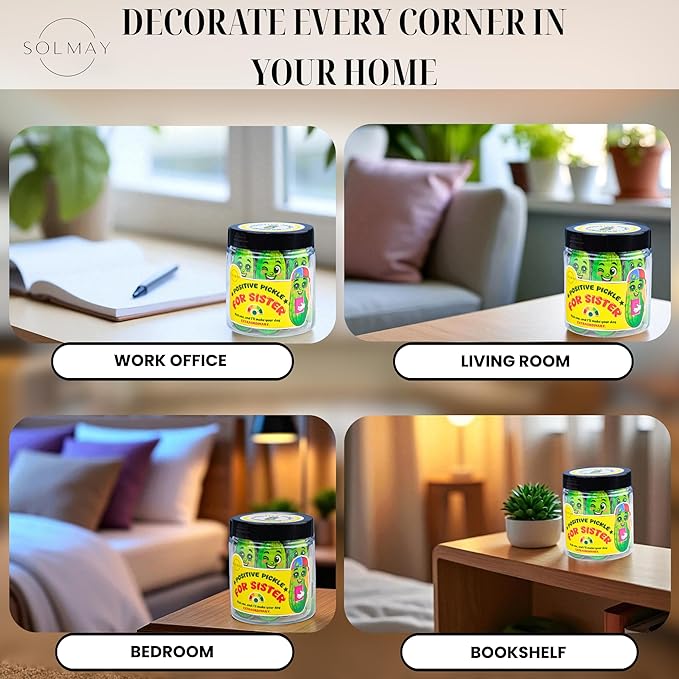 Motivational Pickle Jar for Sister – 60 Funny Affirmations & Daily Positive Notes | Quirky Gift for Women, Teens, Siblings | Self Care, Just Because Gift, Uplifting Desk Decor, Encouragement Jar