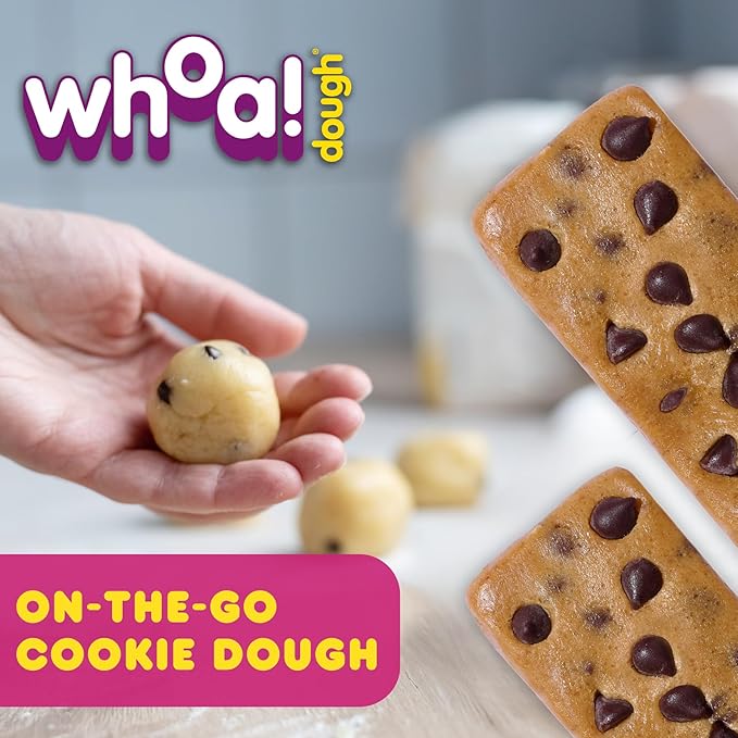 Whoa Dough Edible Cookie Dough Bars- Certified Non-GMO, Kosher and Gluten Free Bars - Healthy Snack Foods - Plant Based Snacks Made With Real Ingredients - Chocolate Chip Cookie Dough - 10 Pack