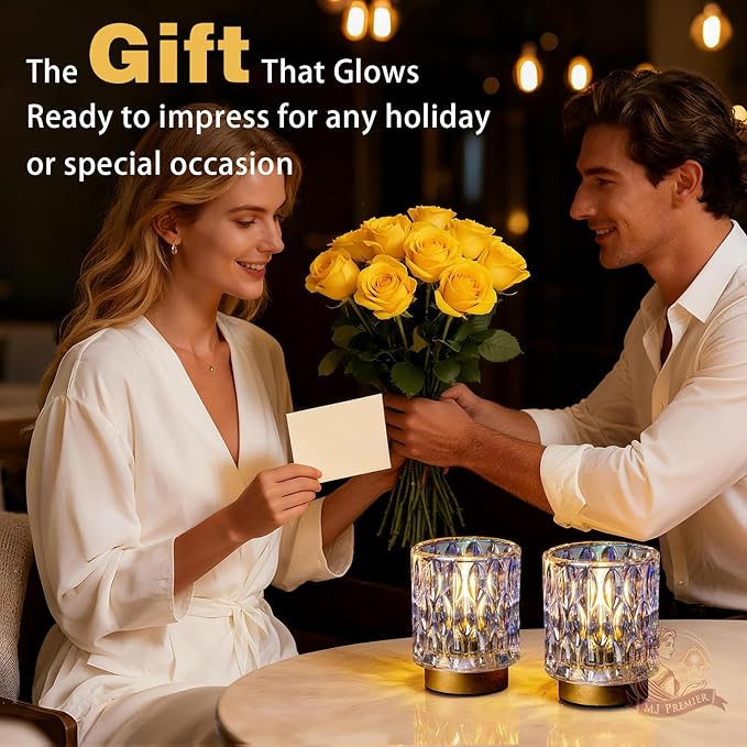 Battery Operated Table Lamps Timer, Mini Crystal Lamp for Area No Plug, Cordless Lamp with LED Bulb for Power Outage, Decorative Lamps for Tabletop/Corner/Entryway/Stairway/Bathroom/Fireplace(2*PEARL)