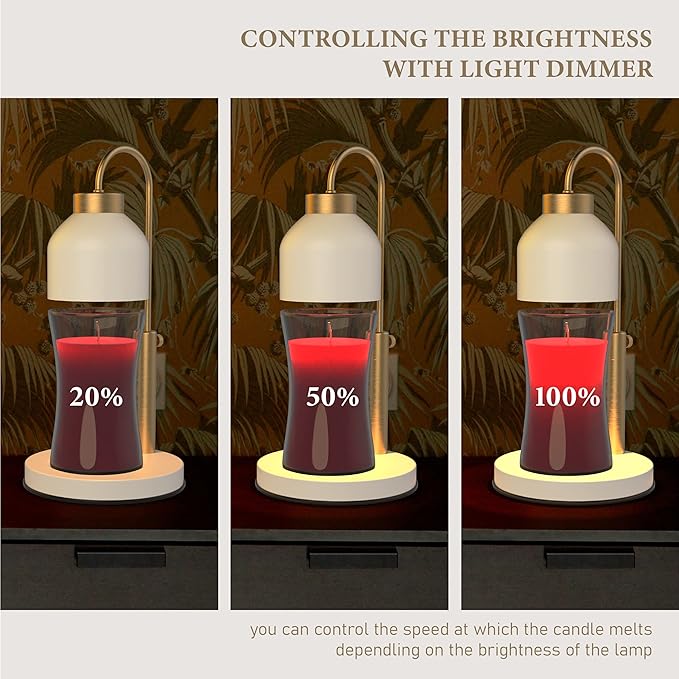 Candle Warmer Lamp, with 2 Bulbs,Timer & Dimmer,Compatible with Large Yankee Candle Jars,3 Wick Candles,Height Adjustable Electric Top Candle Melter,White,110-120v,Mother's Day Gifts