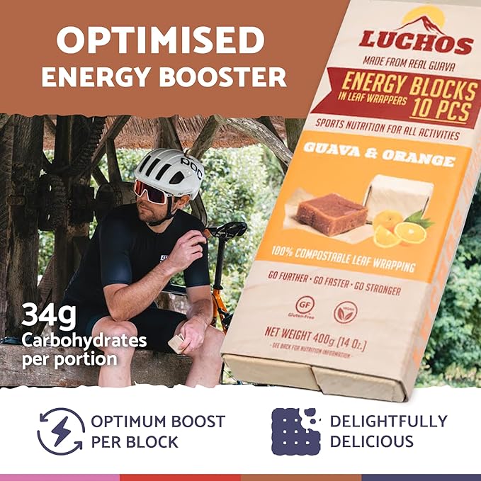 LUCHOS Natural High Energy Bars Power Blocks for Sports, Endurance, Running, Hiking, Cycling, Pre Workout Healthy Snacks, High Carb, Vegan and Gluten Free, Guava and Orange, 10 Pieces