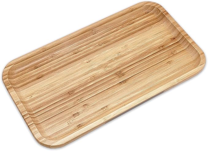 Bam&Boo Bamboo Serving Tray Natural Minimalist Rectangular (12.5” x 7" x 0.8") Coffee, Tea, Food, Drinks, Storage, Decor for Home, Kitchen, Bathroom