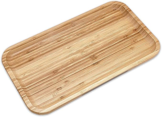 Bam&Boo Bamboo Serving Tray Natural Minimalist Rectangular (12.5” x 7" x 0.8") Coffee, Tea, Food, Drinks, Storage, Decor for Home, Kitchen, Bathroom