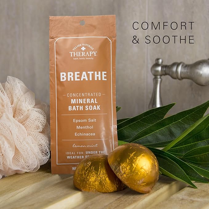 Village Naturals Therapy Breathe Concentrated Mineral Bath Soak, Lemon Mint, 2 Oz, Pack of 12