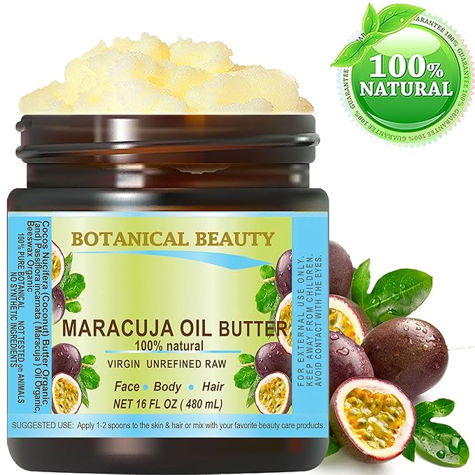 Botanical Beauty MARACUJA OIL BUTTER RAW 100% Pure Natural VIRGIN UNREFINED Cold-Pressed Carrier for Face, Skin, Body, Hair, Lip, Nails. Rich in Vitamin E (16 Fl Oz)
