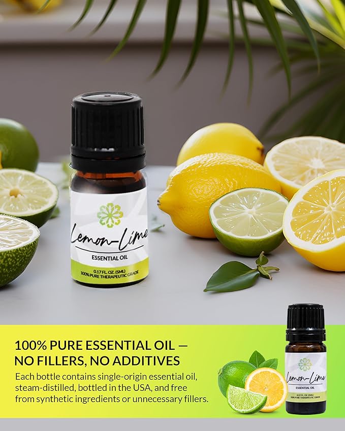 Essence Lemon-Lime Essential Oil – 100% Pure & Therapeutic Grade – Perfect for Aromatherapy, Diffusers & Recharging Essence Nasal Diffuser Rings – Natural Stress & Mood Support (5mL)