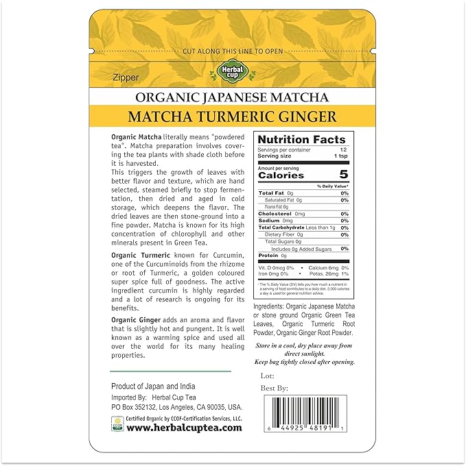 Herbal Cup Tea Organic Japanese Matcha Turmeric Ginger, 2oz