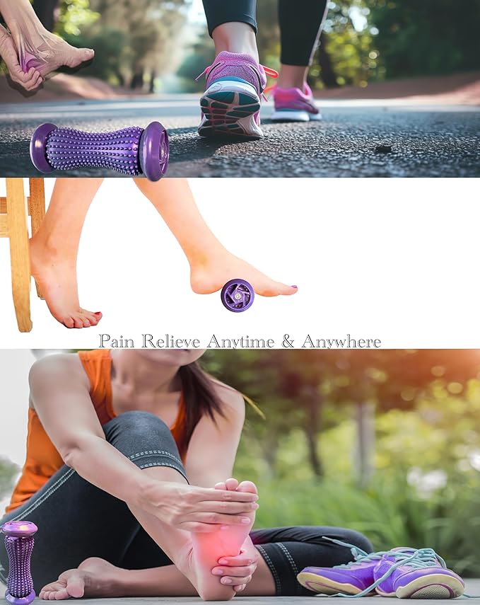 Manual Foot Massager Roller for Plantar Fasciitis Relief, Portable Deep Tissue Muscle Massage Roller for Foot Arch and Heel Pain, Effective Reflexology Tool Relax The Nerves (Rose Purple)