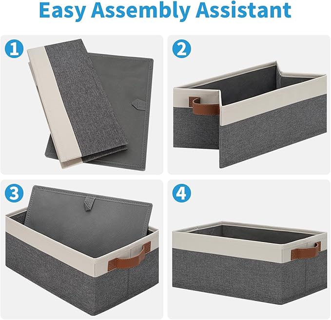 GhvyenntteS Small Fabric Storage Bins 12 Pack, Storage Basket with Leather Handles, Closet Storage Bins for Shelves, Storage Baskets for Shelves, Home, Office (Grey/White, 11.8" x 7.87" x 5.11")