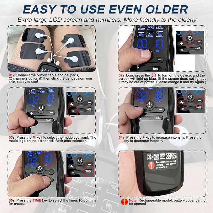 Dual Channel TENS Unit for Pain Relief Rechargeable Electronic Pluse Muscle Stimulator Massager Low-Frequency Multi-Function Physiotherapy Instrument with 10pcs Electrode Pads