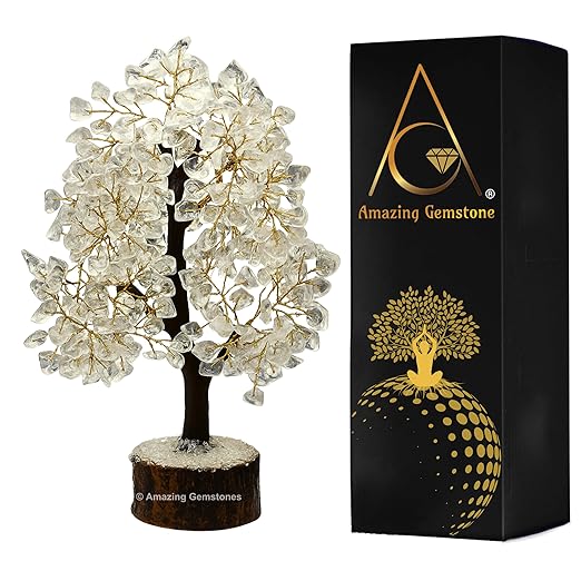 Amazing Gemstone Crystals and Healing Stones Birthday Gifts for Women - Clear Quartz Crystal Tree of Life Home Decor Stocking Stuffers, Bookshelf, Room, Meditation Gift for Mom Unique Birthday Gifts