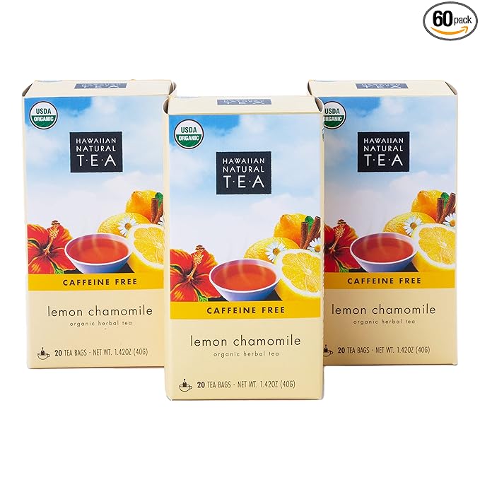Organic Lemon Chamomile Tea - Caffeine Free Herbal Tea - Supports a Good Night’s Sleep - Calming, Relaxing Tea for Bedtime, Anxiety & Stress - 60 Tea Bags