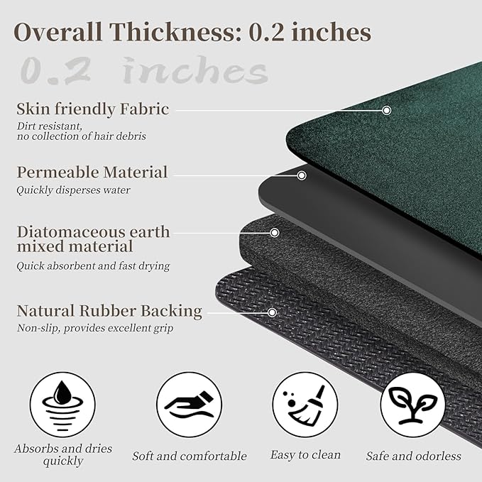 Bathroom Mat Rugs 47x17, Long Diatomaceous Earth Bath Mat Large Quick Dry Bath Mat Non Slip Rubber Backed Super Absorbent Shower Mat, Thin Bathroom Runner Rugs Floor Mat Fit Under Door, Dark Green