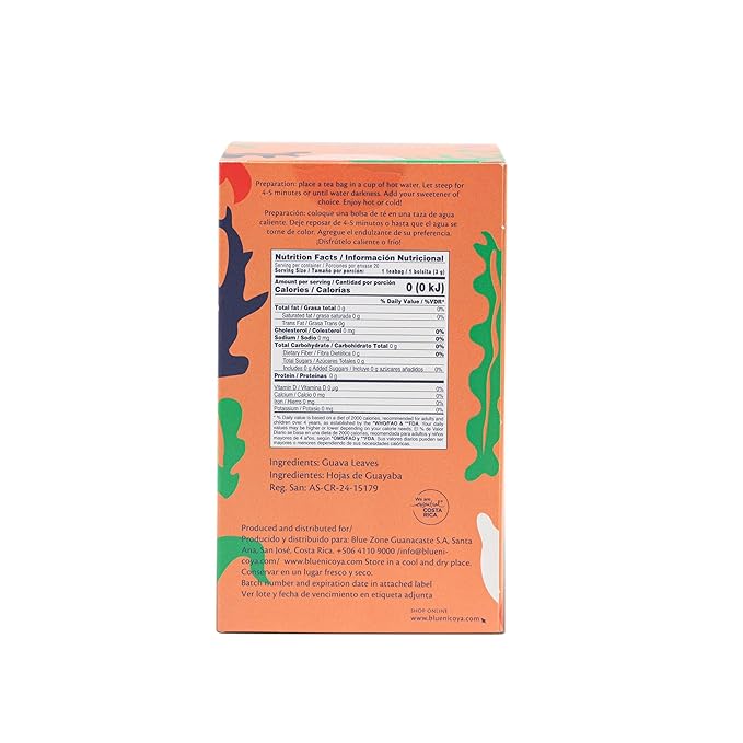 Blue Zones Nicoya - Guava Leaf Flavored Tea Bags - 100% Natural, and Refreshing - High Micronutrients - Gluten, Caffeine, Sugar-Free - Pack of 18 (1.59 oz/ 45 g)