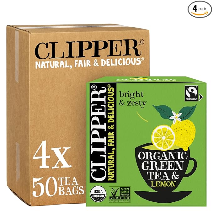 Clipper Tea Green Tea & Lemon Teabags – USDA Organic, Great Hot or Iced – Bright, Zippy, Natural, Fair & Delicious – 200 Tea Bags