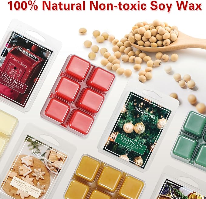 Christmas Scented Wax Melts, Winter Wax Melts, Mix Scented Long Lasting Scented Wax Melt, Nature Soy Wax Cubes for Wax Warmer, Candle Melts Decor Gift, 2.5 oz (6 Pack)