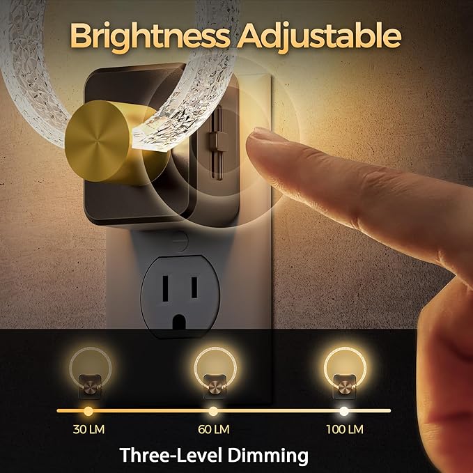 DORESshop LED Night Lights Plug Into Wall，[2 Pack]Acrylic Decorative Night Light with Dusk-to-Dawn Sensor, Dimmable Nightlights, Adjustable Brightness for Bathroom,Hallway,Bedroom,Kids Room,Soft White