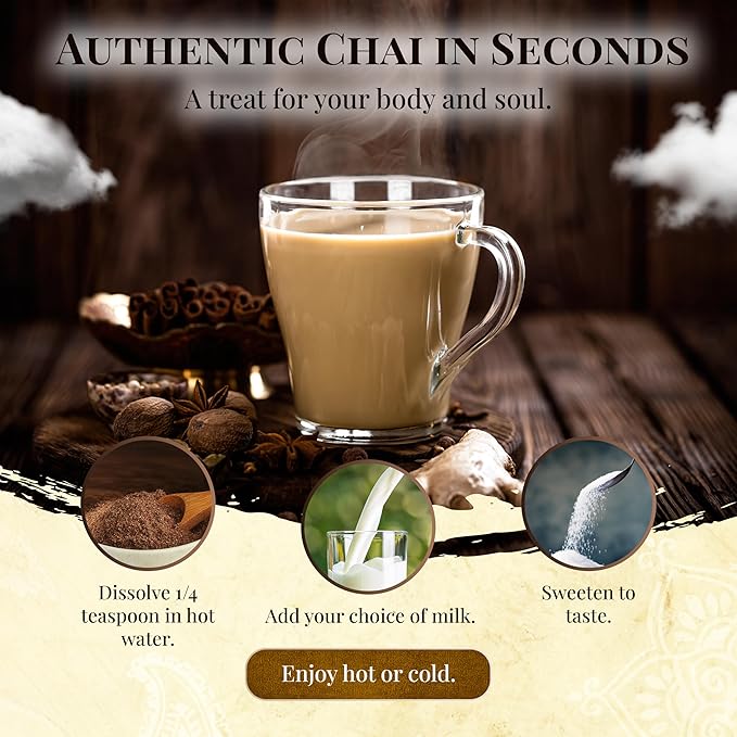 Blue Lotus Chai – Traditional Masala Chai - Makes 265 Cups – Just Add Hot Water, No Steeping, No Gluten - 8 Ounce Masala Spiced Chai Powder with Organic Spices – Authentic Indian Tea