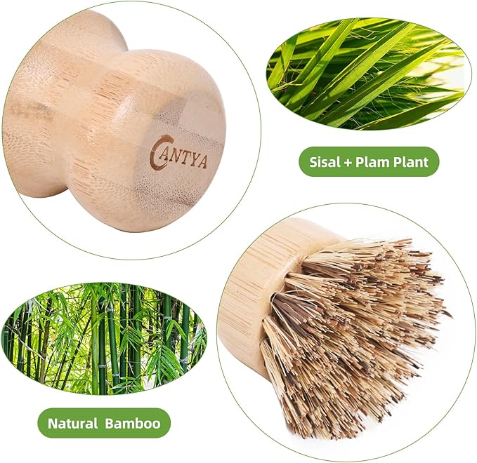 6 Pack Kitchen Scrub Brush for Dishes - Hard Bristle, Natural Dish Scrubber Brush Environmental Protection and Durable, Kitchen Scrubbers for Dishes, Pots, Pans, Grills and Stoves