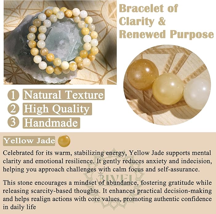 Bivei Natural Gemstone Semi Precious Healing Crystals Handmade Stretchy Round Beads Bracelet, Enhance Positive Energy
