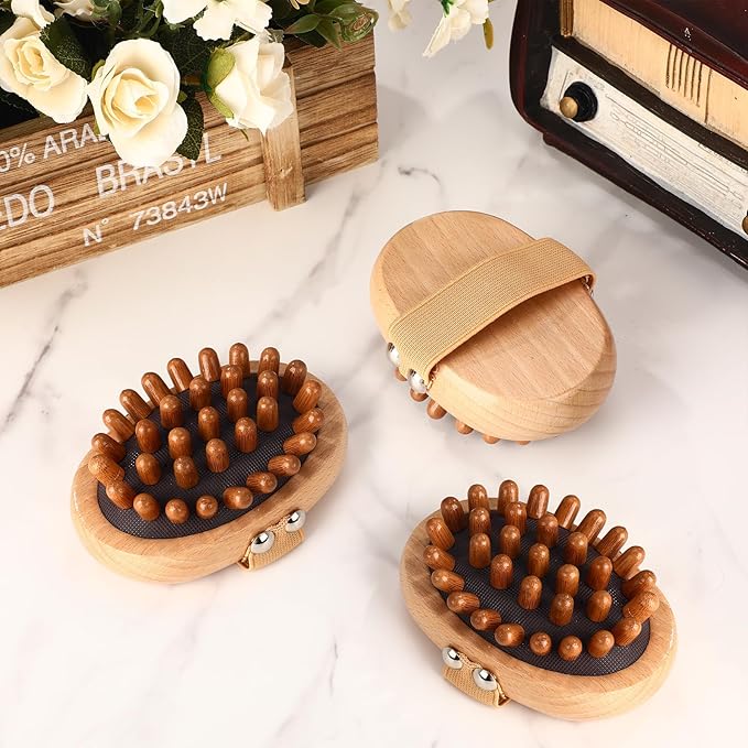 Patelai 12 Pack Wooden Lymphatic Massage Tools with Air Cushion & Elastic Band Cellulite Remover & Body Shaping Kit Meridian Brush, Gua Sha Comb for Scalp, Muscle Pain Relief & Hair Growth