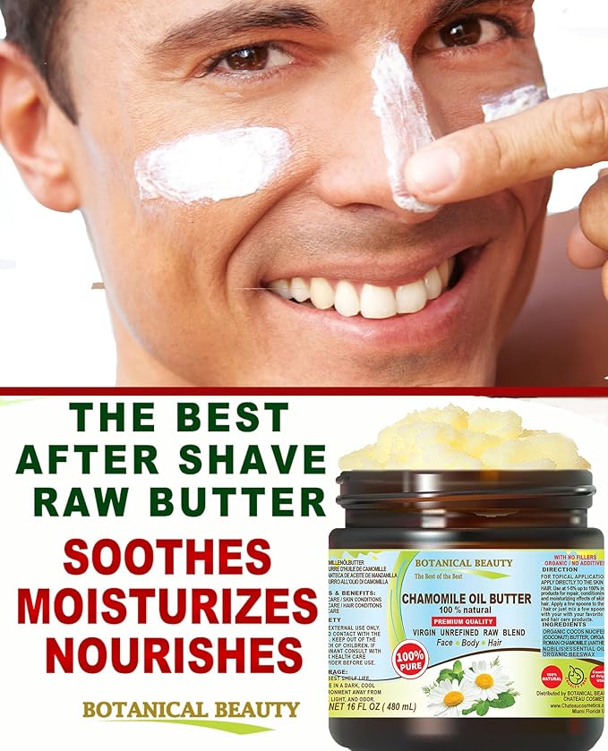 Botanical Beauty CHAMOMILE OIL BUTTER 100% Pure Natural Virgin Unrefined RAW for FACE, SKIN, BODY, DAMAGED HAIR, NAILS. Chamomile Roman Essential Oil and Coconut Oil (8 Fl Oz)